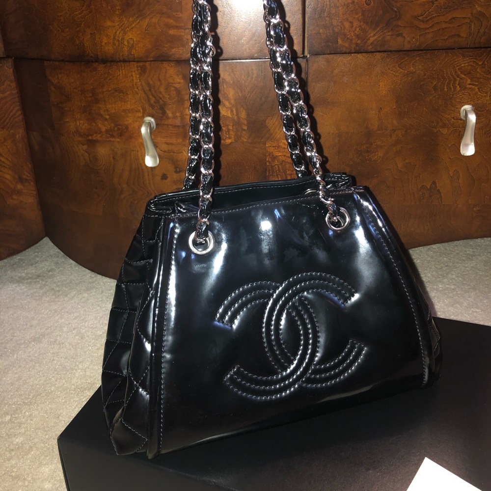 Authentic Black Patent Leather Chanel Bag
